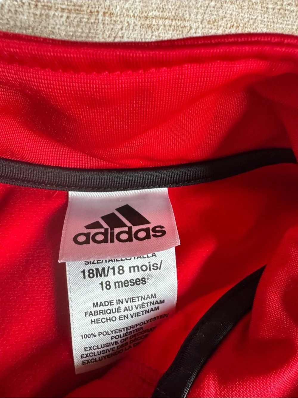 adidas Red Kids Tracksuit with Black Stripes and Accents size 18M